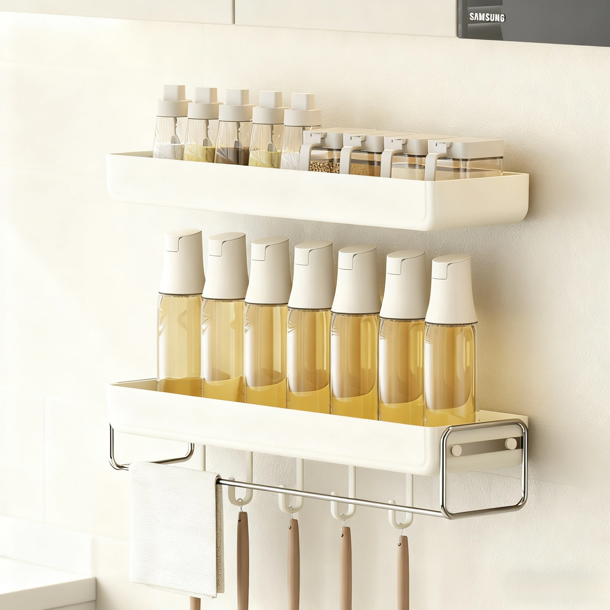 JUMILY不锈钢调料架带挂钩壁挂式厨房置物架油壶调料用品收纳架子