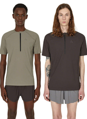 ROA Training 圆领宽松拉链穿孔透气针织印花短袖T恤黑色