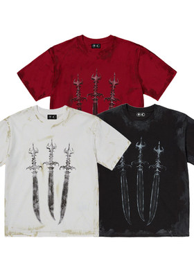 THUG CLUB Santoryu Master 红色 FW24 男女 复古做旧短袖上衣T恤