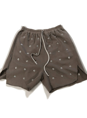 DRKSHDW 长平角休闲运动短裤按扣侧缝开叉土灰色