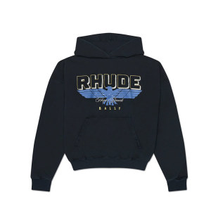 复古黑宽松纯棉加厚保暖套头连帽衫 RHUDE Ranch 卫衣 Hope 男士