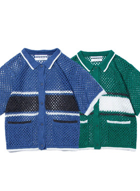 F/CE Mesh Knit 网眼针织短袖衬衫透气清爽舒适排扣蓝色