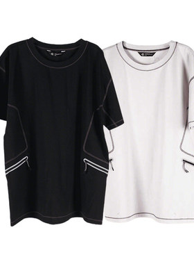 J EONGL I Stitch T-Shirts 新款 灰色拉链侧口袋短袖T恤休闲上衣