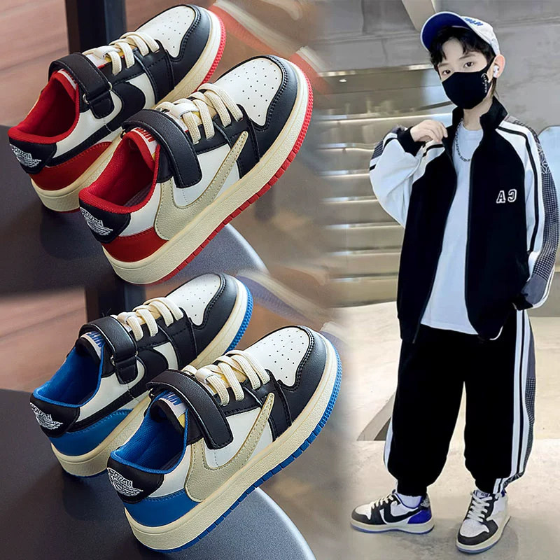 儿童鞋子2026春秋新款倒勾男童运动鞋中大童真皮板鞋女童潮牌鞋子