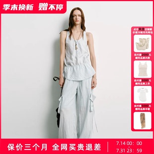 【博主同款】Uncoded26夏浅蓝色抽绳褶皱背心262口袋直筒裤226-1