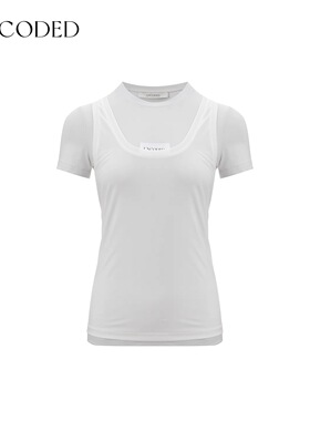 Uncoded蓝白色两件套短袖T恤配：背心收腰显瘦秋冬新款 KWWA1T226