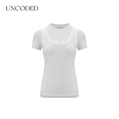 Uncoded蓝白色两件套短袖T恤配：背心收腰显瘦秋冬新款 KWWA1T226