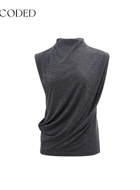 Uncoded深灰色无袖背心腰部褶皱设计立体显瘦25新款 KWWA1N203