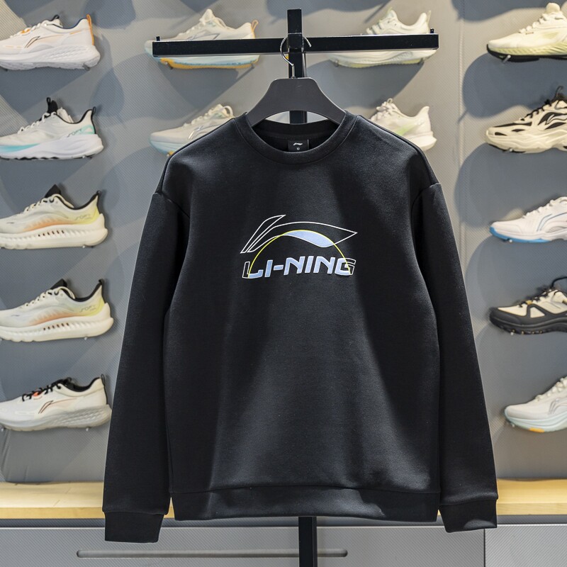 李宁卫衣男子2024冬季新款休闲百搭印花运动圆领套头卫衣AWDUH45