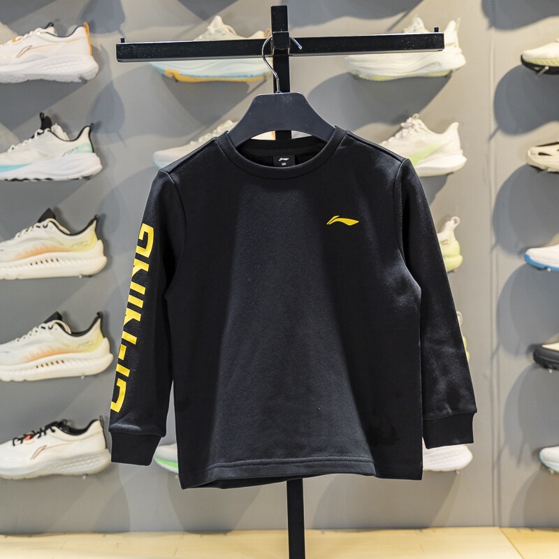 李宁儿童长袖T恤男大童2025冬季新款宽松休闲圆领套头衫YTLV121