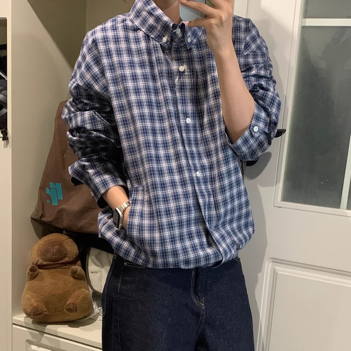 中性插袋轻便翻领短款夹克衬衫