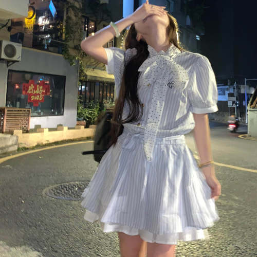 韩系冷淡系条纹法式洋装