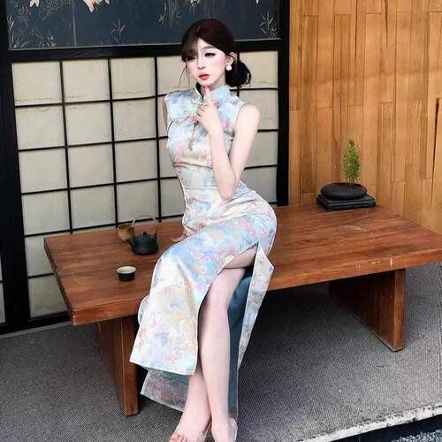 新中式国风旗袍开叉小众
