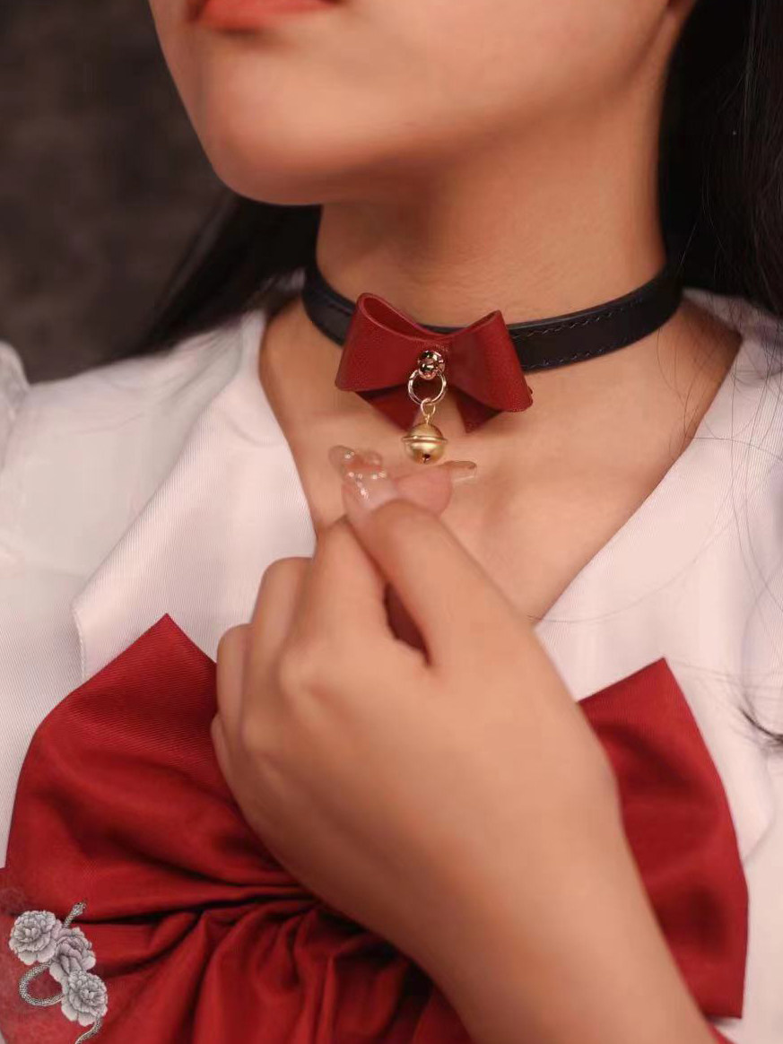 项圈【持枪处女】红色蝴蝶结少女洛丽塔真皮颈环可刻字梧桐Studio