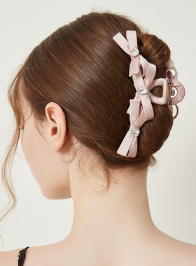 DAINEI岱妮闪钻蝴蝶结抓夹女秋季半扎马尾盘发缎面大号鲨鱼夹发饰
