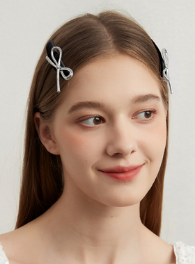 DAINEI岱妮甜美蝴蝶结边夹女款发饰对夹法式夹子侧边夹甜美水滴夹