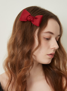 DAINEI岱妮甜心绵绵蝴蝶结发夹红色新年立体鸭嘴夹边夹女新年发饰