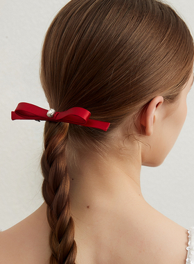 DAINEI岱妮轻甜少女蝴蝶结发夹女新年发饰刘海马尾横夹红色夹子