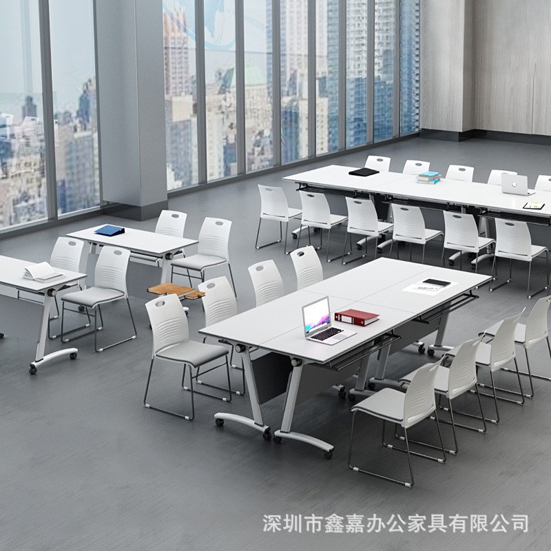 折叠培训桌椅组合双人学生课桌辅导班可移动长条会议桌翻板桌带轮