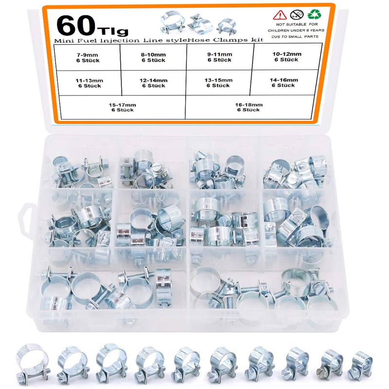 跨境优品60pcs镀锌迷你喉箍卡箍抱箍套装 汽车管软管卡箍燃油管夹