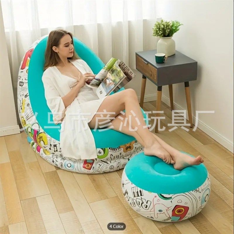 跨境现货充气懒人沙发带脚蹬组合加厚植绒休闲躺椅可折叠便携收纳