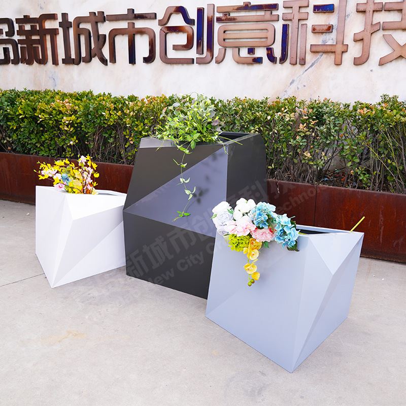 新款不锈钢花箱异形花盆创意多边形花钵园艺景观商场办公室景观花