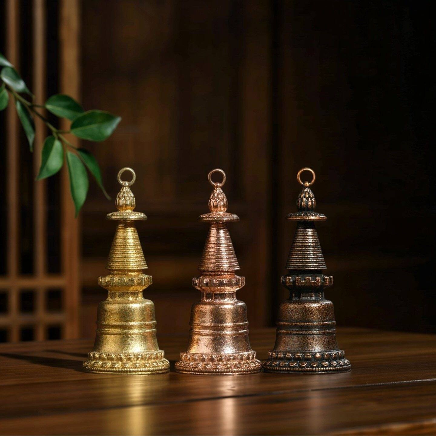 纯铜加厚噶当塔佛塔吊坠摆件圆塔舍利塔文塔法器供具可装藏宝塔
