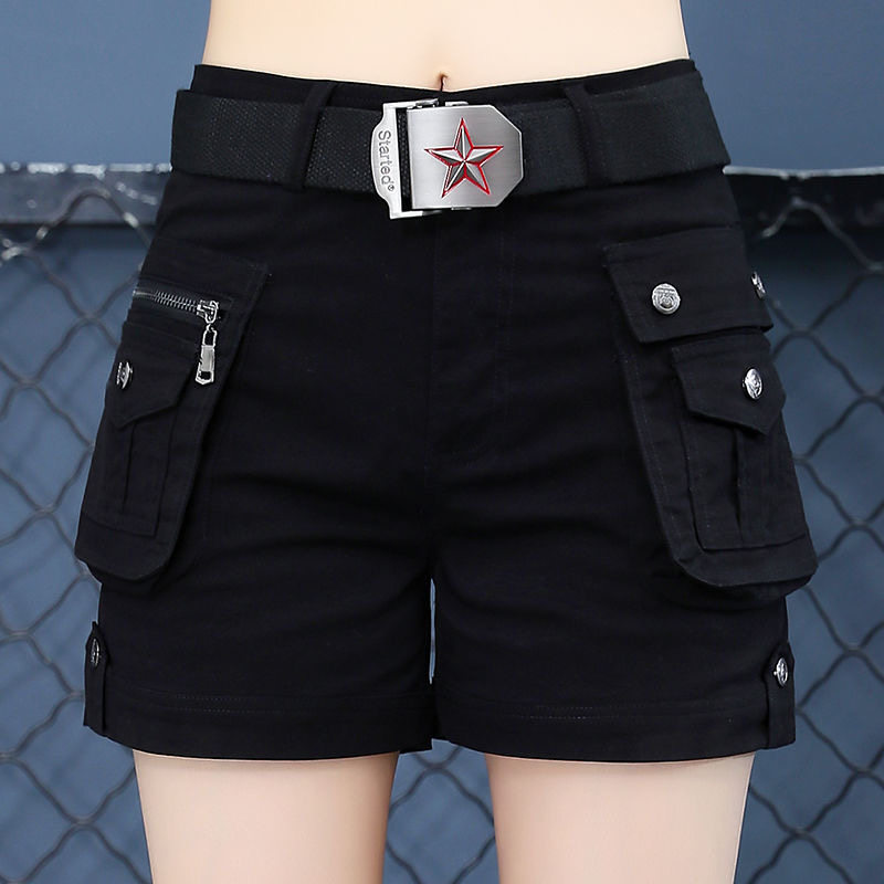 迷彩工装短裤女夏季新款时尚多口袋高腰休闲裤小个子显瘦弹力热裤