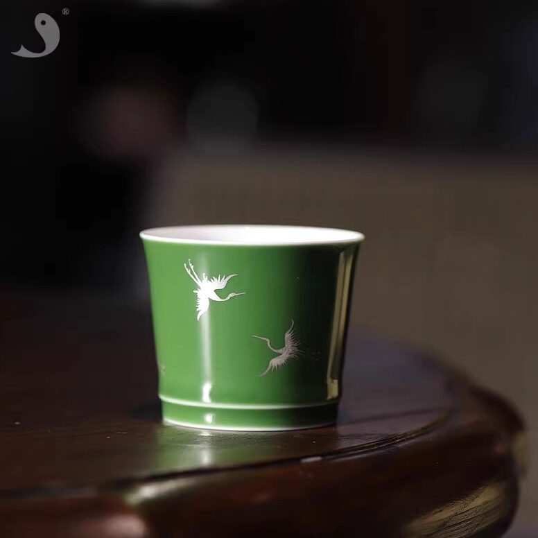 大鱼美器 翠微瑞鹤杯 主人杯伴手礼陶瓷茶杯景德镇纯手工手绘茶具