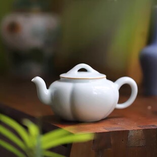 大鱼美器 影青海棠壶 青瓷茶壶景德镇手工功夫茶具单壶影青瓷单壶