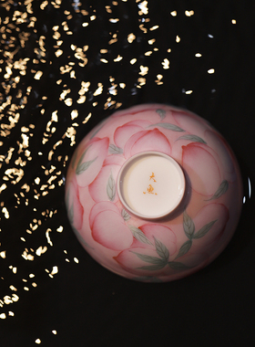 大鱼美器 超薄胎满桃小宛杯 高端茶杯陶瓷礼品纯手工高温满工手绘