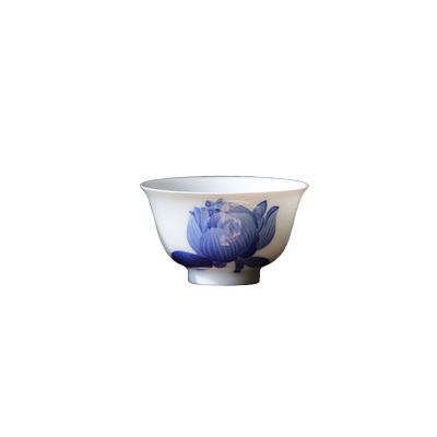 大鱼美器 薄胎青花莲花杯 景德镇纯手工茶杯陶瓷主人杯茶具伴手礼