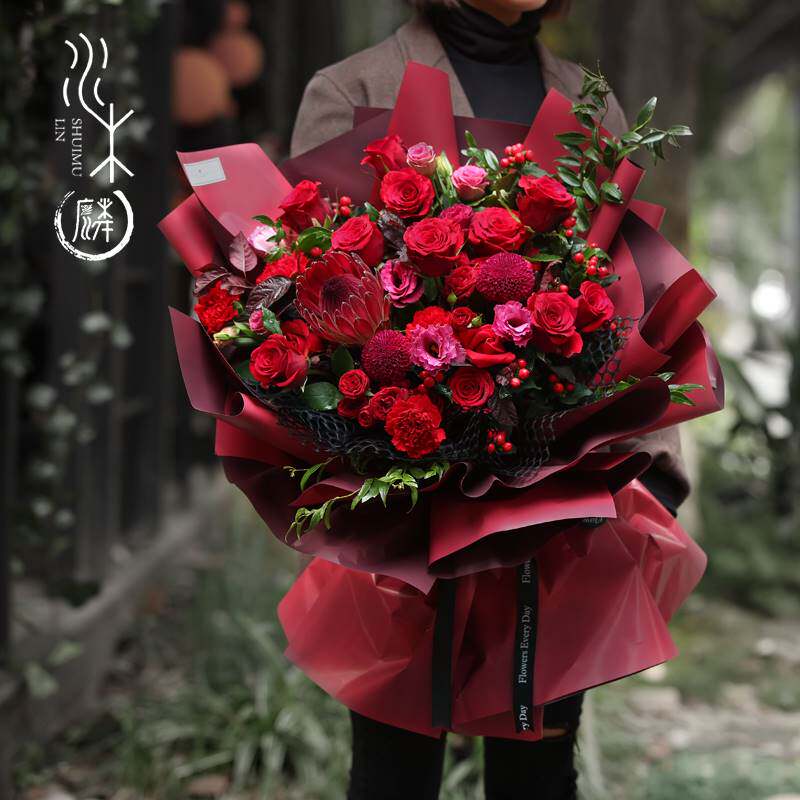 帝王花厦门速递同城配送花店红玫瑰过寿喜庆大红红色祝寿鲜花花束