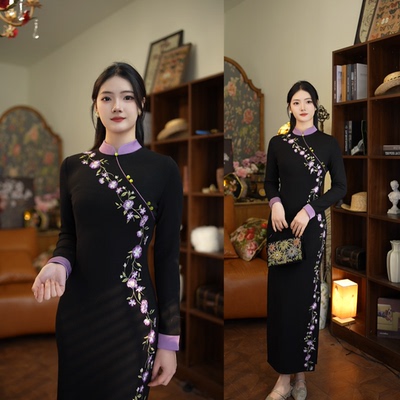 【尔尔古典美学】复古新中式刺绣旗袍【花非花】秋冬修身中国风
