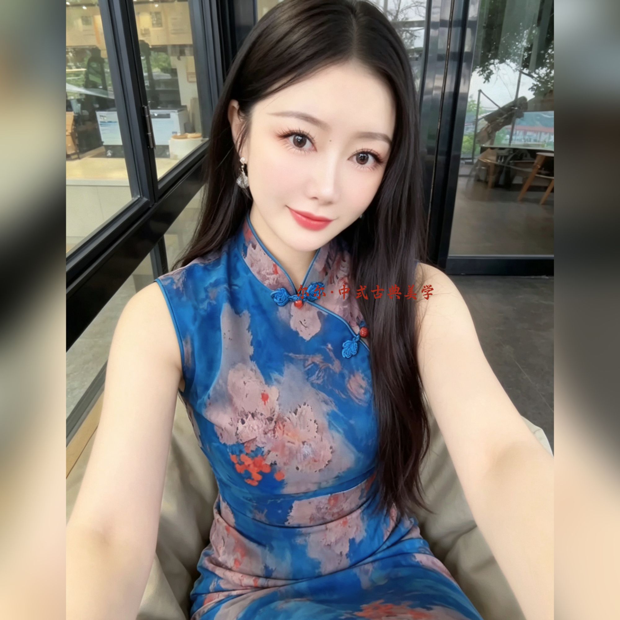 【尔尔古典美学】原创复古新中式旗袍【蓝雾樱】夏季修身中国风图片