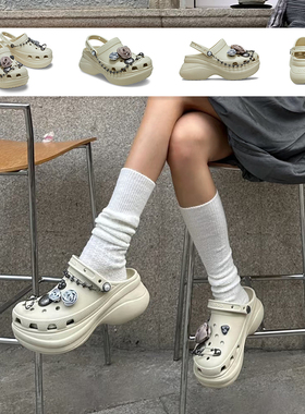 Crocs卡骆驰新款小鲸鱼BAE 摇滚玫瑰赤金跃马洞洞鞋211532/213112