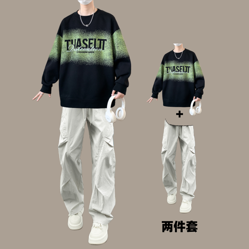 春秋季潮牌卫衣套装男痞帅气青少年宽松潮流运动服高街穿搭两件套
