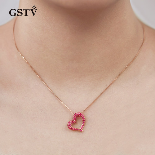 GSTV红尖晶石吊坠项链0.9克拉18K金心形奢品颈饰链子中古百搭女款