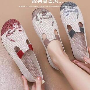 老北京布鞋 女春夏平底绣花鞋 休闲中老年人单鞋 透气软底妈妈鞋