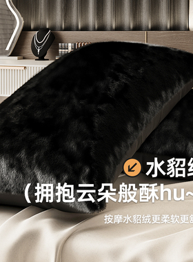 简约珊瑚绒纯色枕套黑色貂绒单只单人加厚长绒学生宿舍枕头套一只
