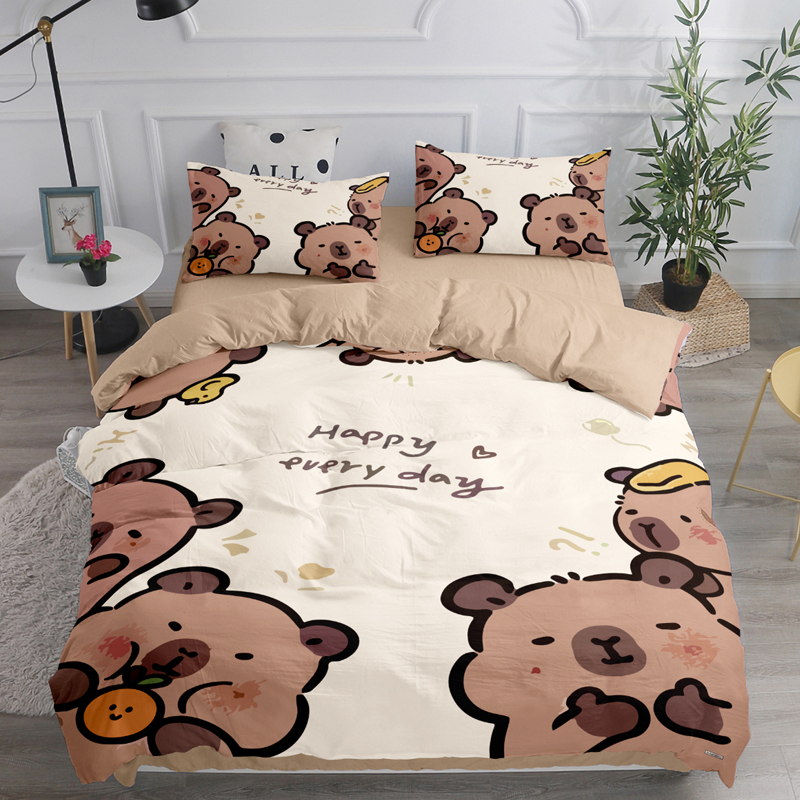 卡皮巴拉可爱四件套水豚儿童卡通被罩床单床笠学生宿舍床上三件套