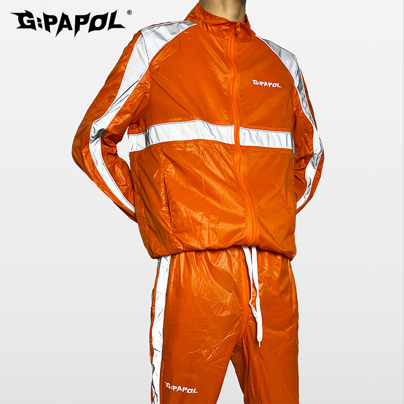 GPAPOL滑料外套立领长袖防风休闲运动服亮面拉链反光速干尼龙夹克