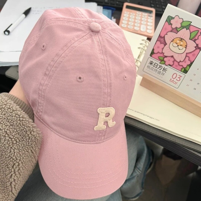 橡皮粉R标字母棒球帽弯檐显脸小