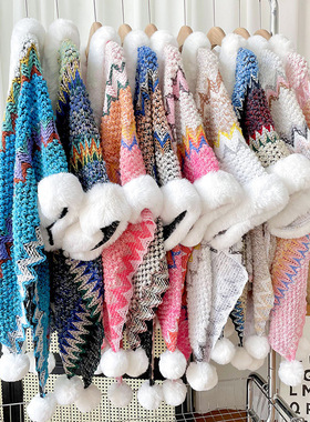 云南丽江大理旅游毛球披肩仿獭兔毛毛领民族风围巾斗篷披风外套女