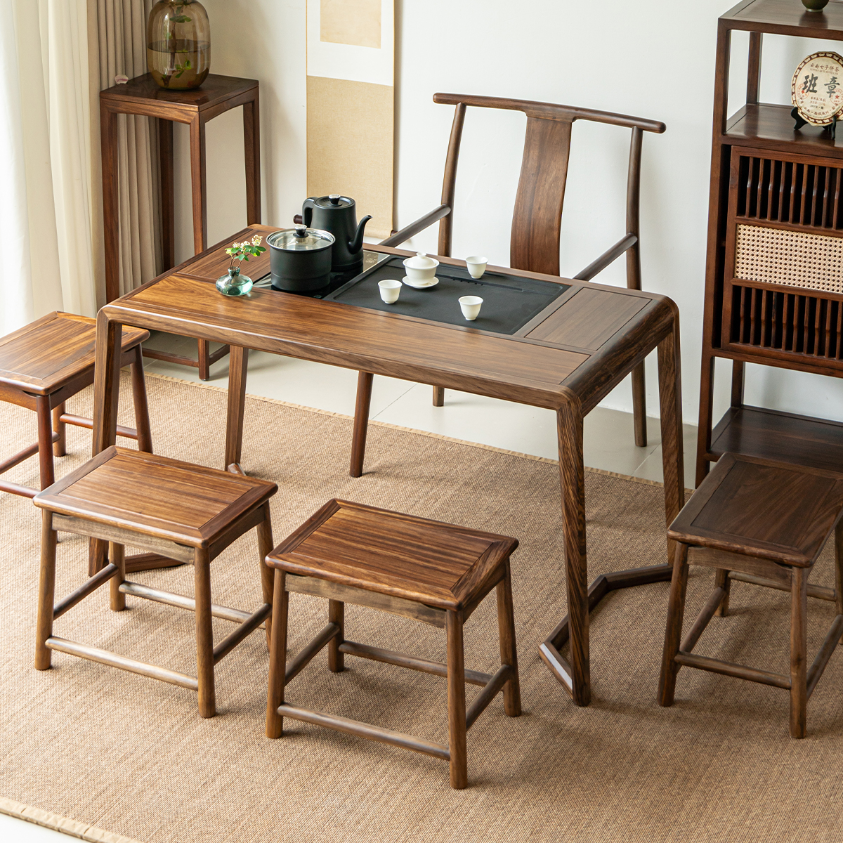 秒杀价北美黑胡桃木多功能泡茶桌