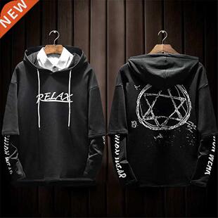 Cool Couple T-Shirt Men Loose Autumn Hip-Hop Tops Tee Long S