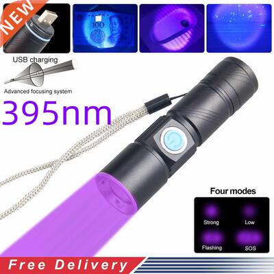 395nm UV Lamp USB Rechargeable Ultraviolet Flashlight 3 Mode