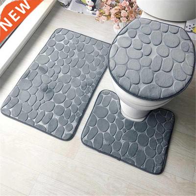 Set of 3 Bathroom Bath Mat Set Soft Non Slip 2PCS Cobbleston