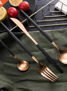 24PCS KuBac HoMmi 18/10 Stainless Rose Gold Black Cutlery Se