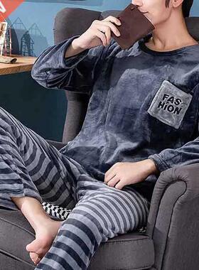 Pajama Man Warm Sleepwear Men's Flannel Winter Thick Pajamas
